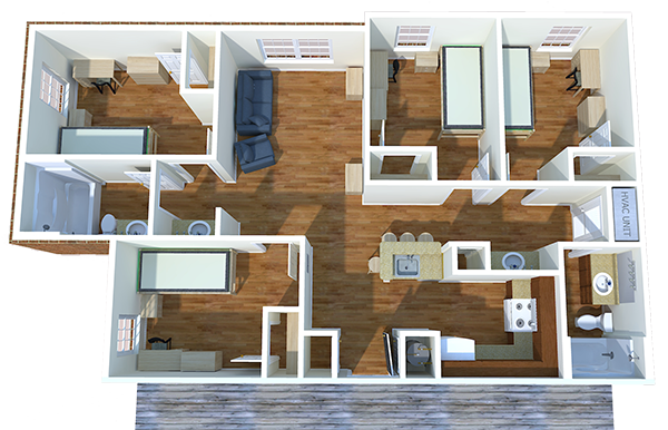 4 bedroom suite layout at University Village