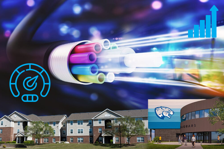 Fiber Optic Cables shown with University Village and Christenberry Fieldhouse