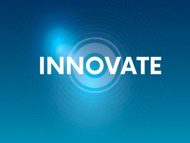Blue background with innovate accross circles